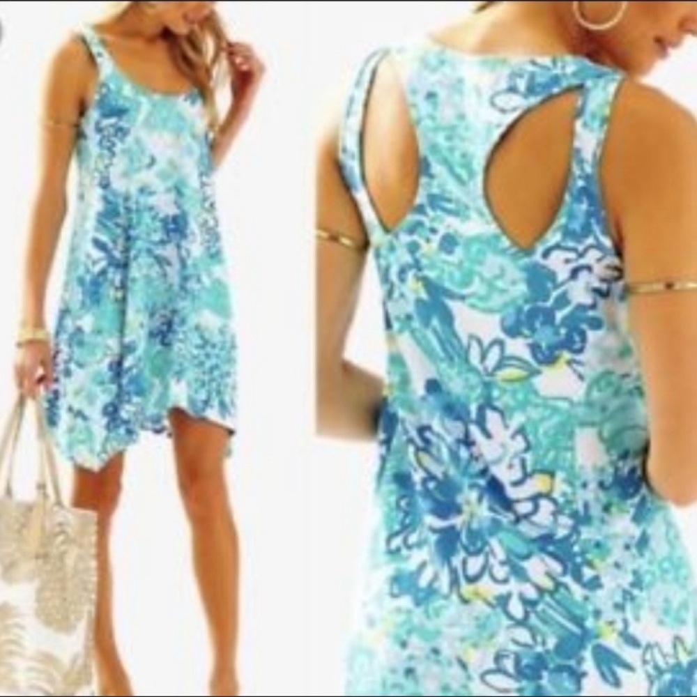Lilly Pulitzer Monterey Swing Tank Dress In A Pinch Sz S Aqua Blue Pima Cotton